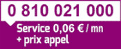 0810021000 Service 0.15€/min + prix appel